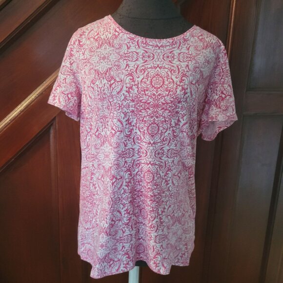 Talbots Pink & White Short Sleeve Top Cotton Blend Womens Size Large - Picture 1 of 4